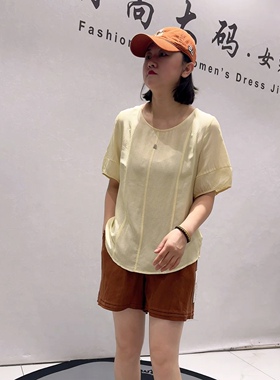 3513女权贵族夏款新品人丝面料含麻简洁大方舒适减龄衫加大码女装