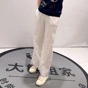 6206芮娜依莲初夏新品松紧腰简约百搭亚麻棉直筒休闲裤加大码女裤