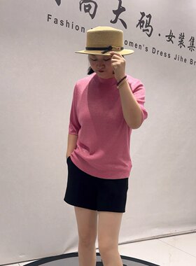 8190女权秋款新品面料带弹力六分袖简洁百搭针织衫加大码女装