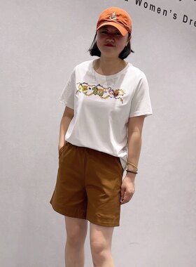 5948芮娜依莲夏款新品天丝棉重工刺绣图案减龄T恤衫加大码女装
