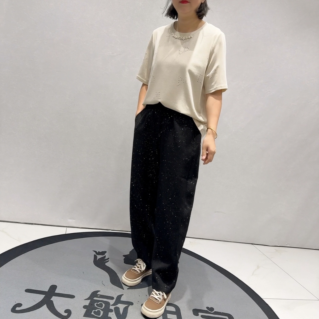 1115芮娜依莲初冬新品韩国料重工银片厚实料垮裤萝卜裤裤加大码