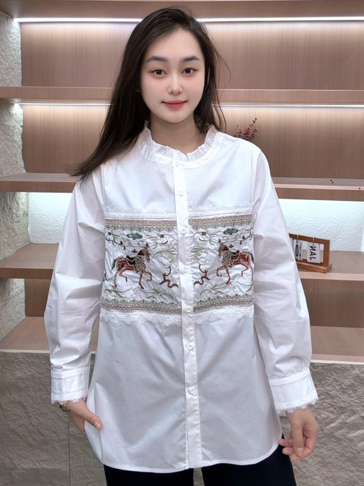 88257流依涵春款新品重工刺绣图案木耳边领口长袖衬衫加大码女装,女装/女士精品,大码内搭,淘宝优惠券,粉丝福利购,淘宝优惠卷