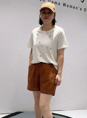 5953芮娜依莲初夏新品刺绣葫芦图案简约百搭休闲T恤衫加大码女装