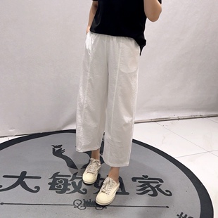 3681芮娜依莲夏款新品松紧腰简约百搭休闲显瘦九分裤加大码女裤