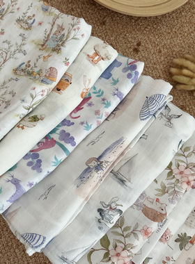 新款婴儿夏季抱被襁褓巾竹棉纱布包单盖毯透气纱布新生儿用品