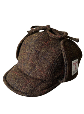 HarrisTweed格纹雷锋帽秋冬新款羊毛保暖护耳防风粗花呢飞行员帽
