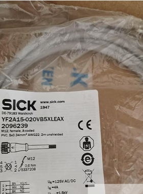 YF2A15-020VB5XLEAX德国SICK原装插头电缆 2096239现货2米M12五针