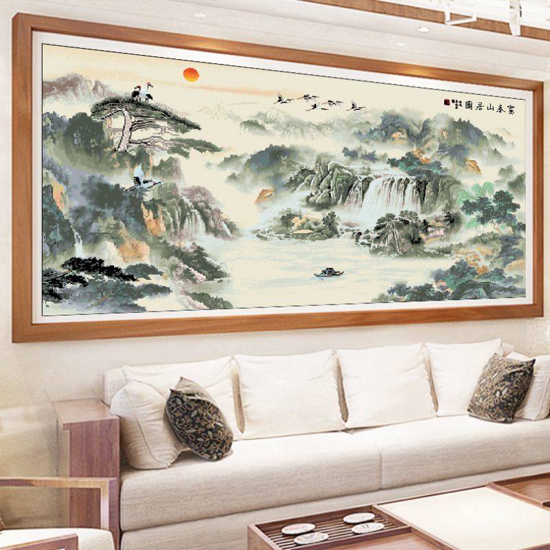 新品十字绣流水生财2026新款线绣客厅山水画富春山居图风景画刺绣