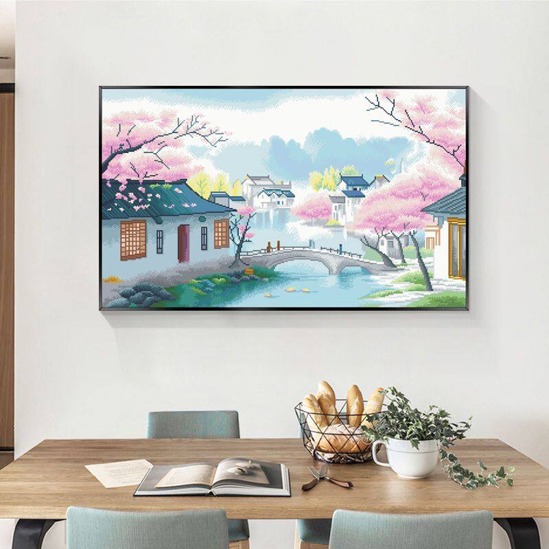 江南水乡十字绣2026新款客厅餐厅高级感满绣风景画简单手工自己绣