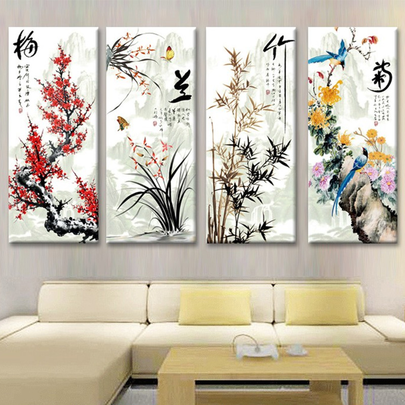 十字绣2025新款线绣梅兰竹菊四联竖版客厅简约现代小件简单手工绣