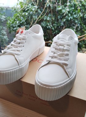 Rockfish皮面松糕小白鞋防水板鞋4CM厚底舒适女生百搭板鞋瑕疵