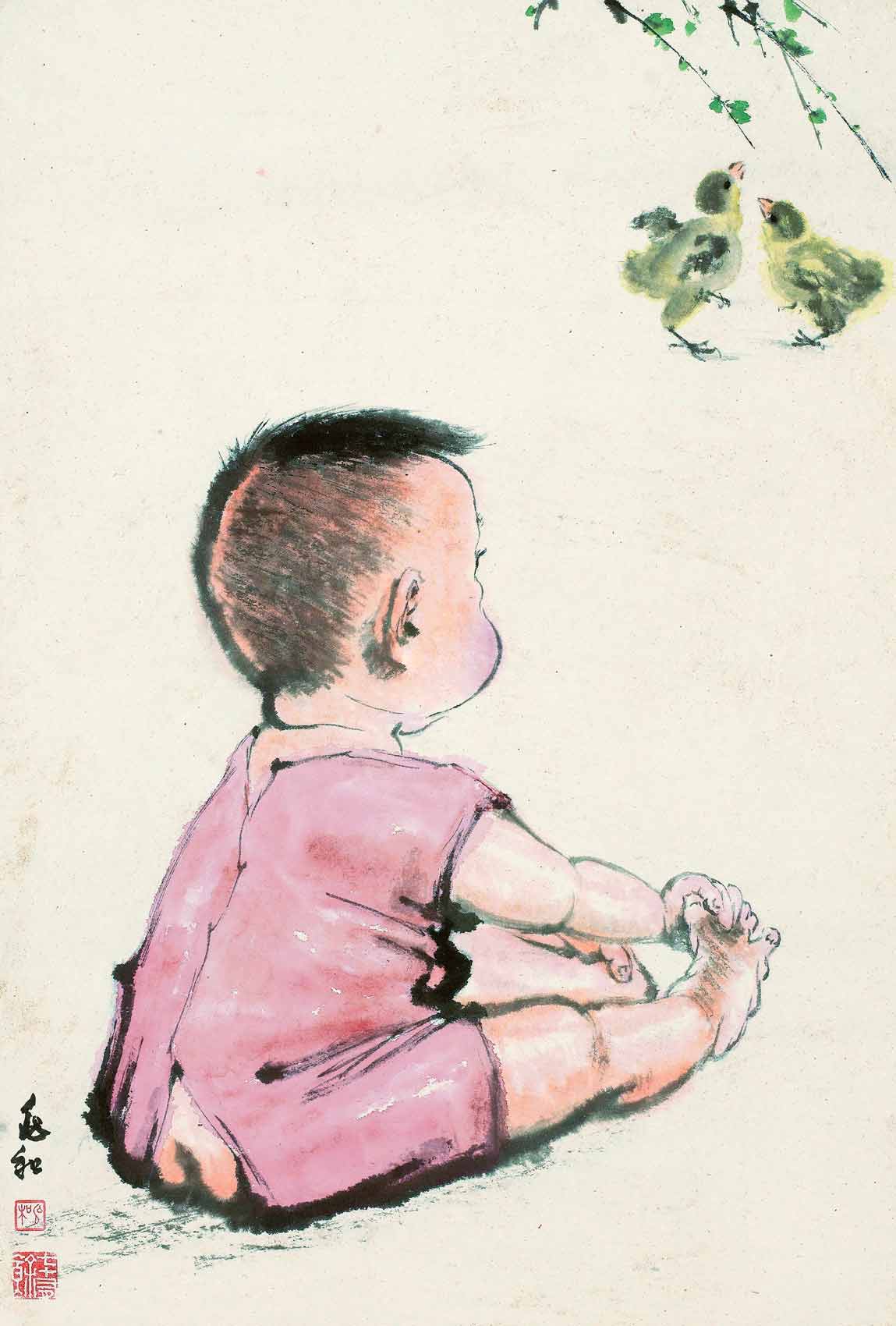 高仿名家名人字画国画装饰画人物小男孩竖幅蒋兆和-童年高清微喷
