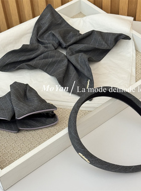 韩系高级感斜纹发箍灰色条纹方巾发圈气质百搭马尾抓夹盘发夹头绳