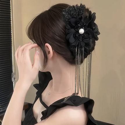 重工花朵流苏抓夹女高级感新款气质百搭发夹后脑勺鲨鱼夹夹子头饰