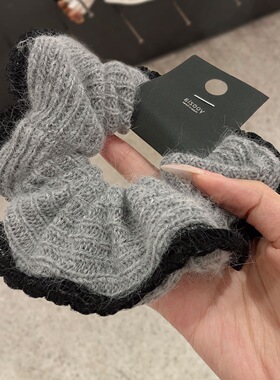 韩国发饰小众设计头饰秋冬饰品发绳ins风头绳灰色毛线大肠发圈