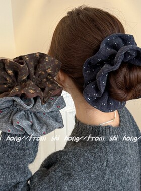 日韩ins手作红樱桃针织小蛮腰灰色大肠发圈小众精致百搭方巾发绳