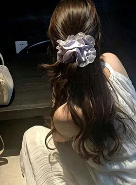 韩系紫色超仙欧根纱发圈女时尚洋气发饰氛围感小众设计低马尾头花