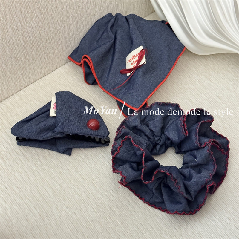 韩版水洗牛仔布艺双层锁边大肠发圈气质方巾发绳百搭气质马尾抓夹,饰品/流行首饰/时尚饰品新,发饰,淘宝优惠券,粉丝福利购,淘宝优惠卷