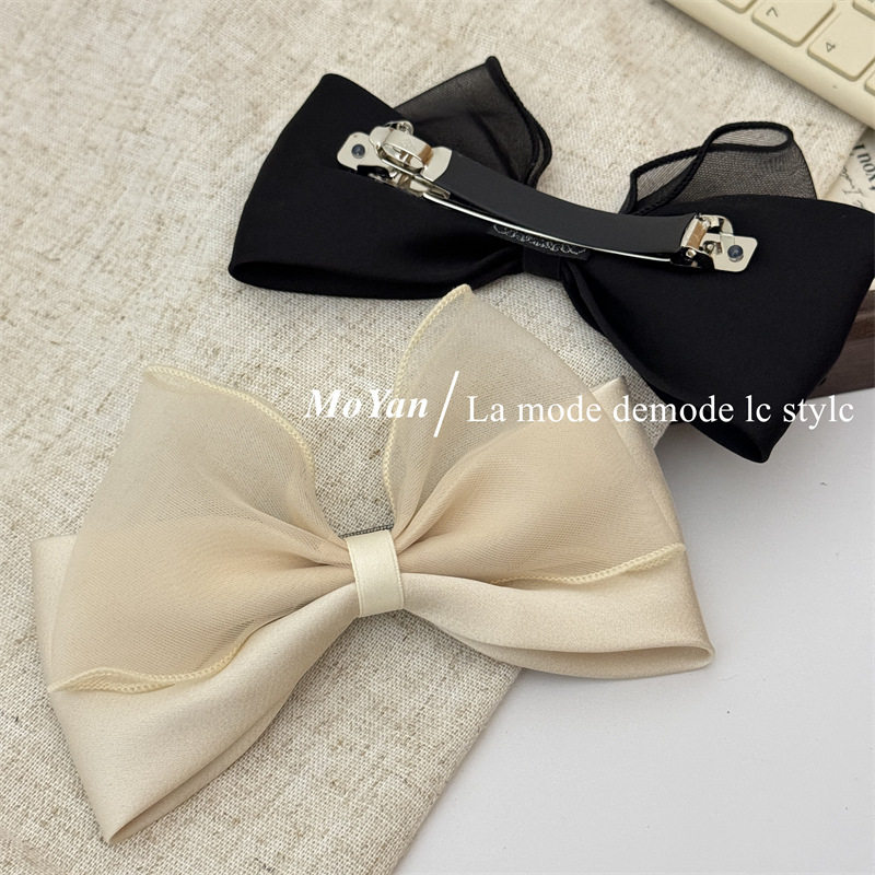 网红网纱拼缎蝴蝶结抓夹公主头发夹女后脑勺大号鲨鱼夹子头饰发卡