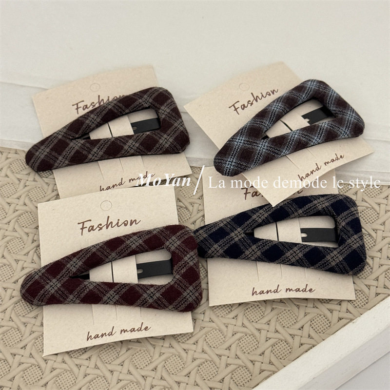 韩版复古格纹掰掰夹小众侧边三角刘海夹高品质布艺bb夹碎发夹发卡,饰品/流行首饰/时尚饰品新,发饰,淘宝优惠券,粉丝福利购,淘宝优惠卷