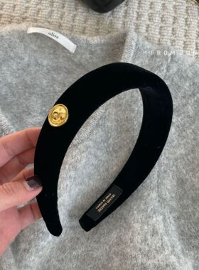 Fever网红同款黑色金标丝绒发箍女高级感高颅顶头箍显瘦复古发卡