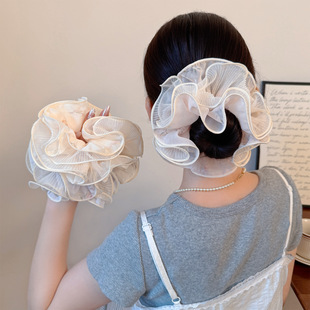 韩系超仙蕾丝四层大发圈法式网纱丸子头发绳少女马尾丸子头头花女