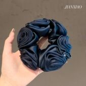 法式 复古温柔玫瑰花大肠发圈缎面光泽感立体花朵头绳弹力耐用头花