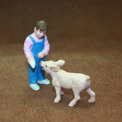 safari 场景模型玩具人偶摆件 小女孩与小猪崽