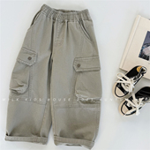 子潮牌大童长裤 MILK 春秋新款 男孩百搭裤 KIDS.男童柔软水洗工装 裤