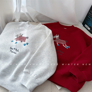 MILK KIDS.【马到成功】男童秋冬保暖加厚一体绒卫衣潮牌童装上衣