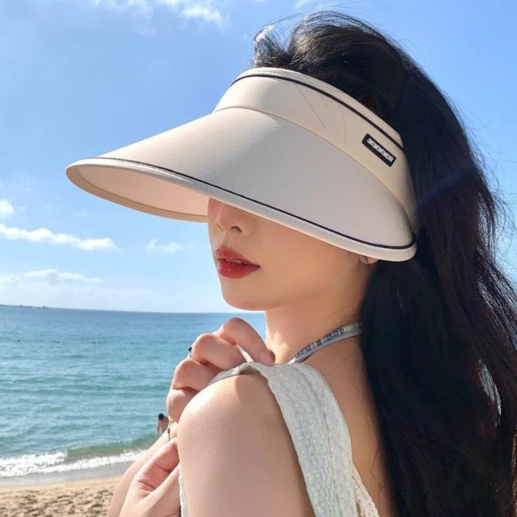 防晒帽子遮阳帽女士夏天防紫外线太阳帽遮脸大帽檐空顶骑车可折叠