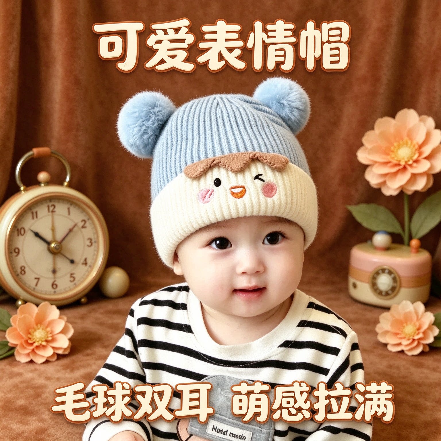 韩版针织套头护耳保暖厚男女通用可调节萌感可爱