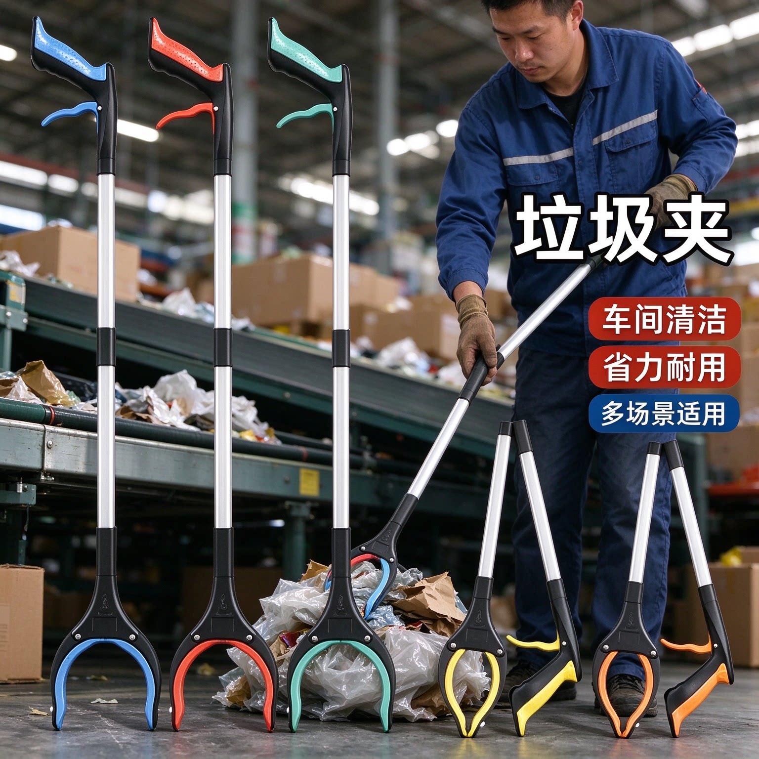 环卫垃圾夹长杆拾取器加厚捡垃圾夹子户外庭院清洁工具老人