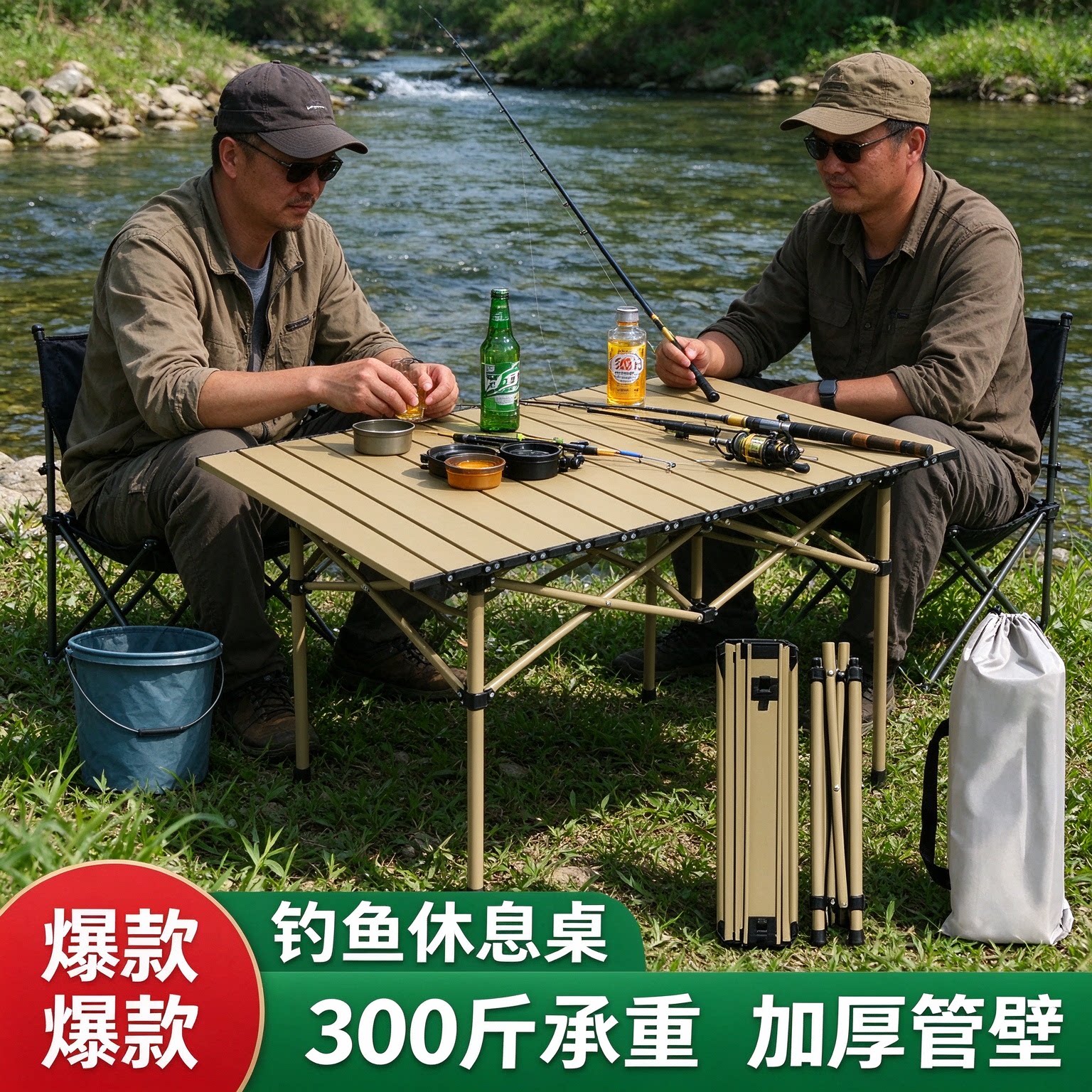 户外蛋卷折叠桌升级加固支架露营野餐桌家用简易桌野外喝茶烧烤桌