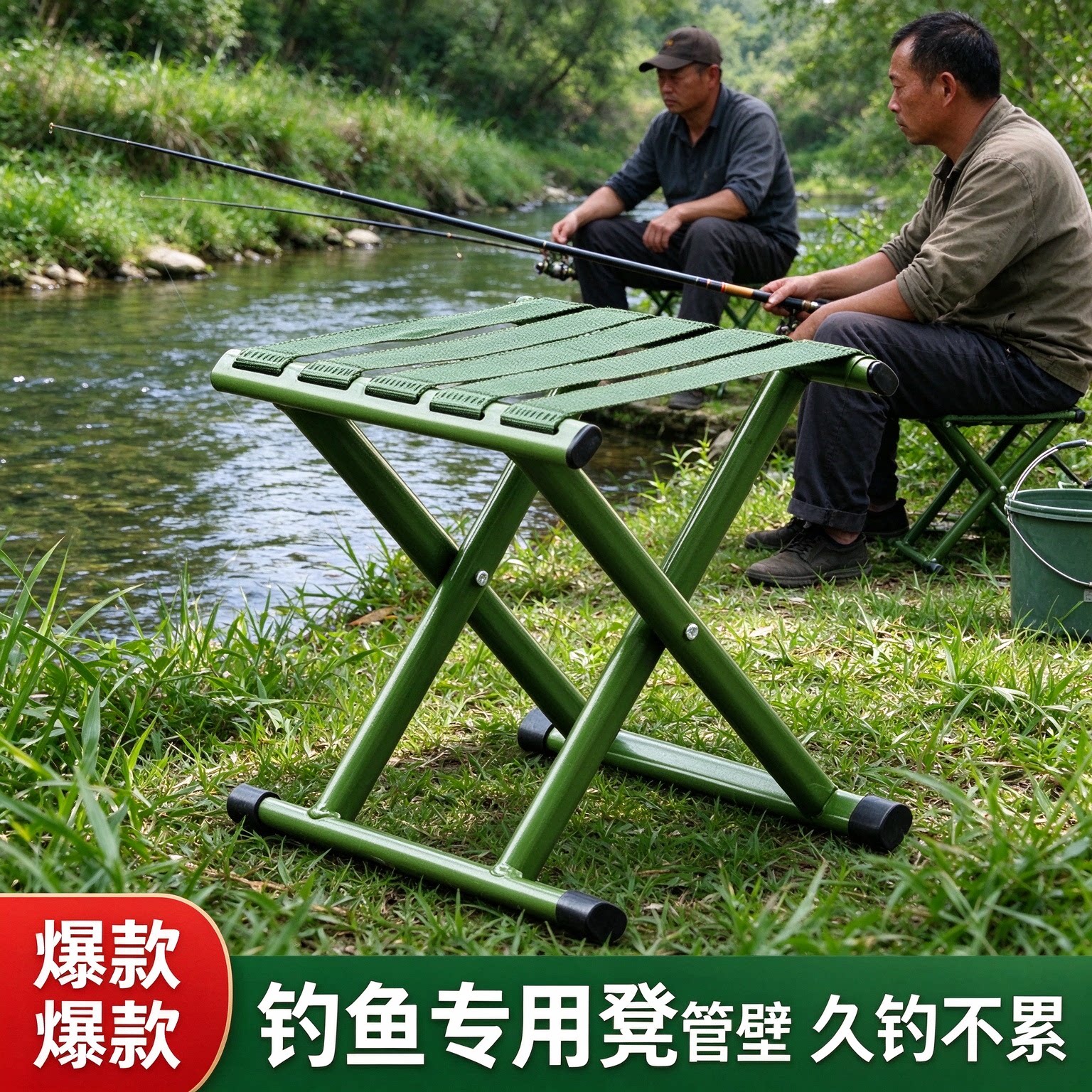 户外折叠马扎便携随身小板凳加厚钢管耐磨织带钓鱼露营家用简易凳