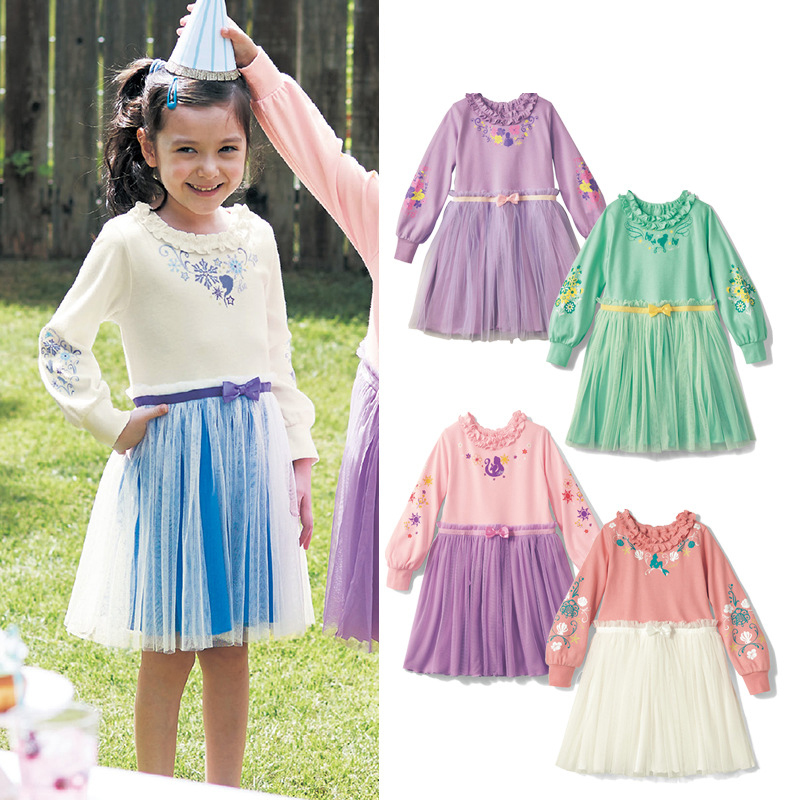 春秋款女童长袖连衣裙女宝纯棉卡通公主裙秋季淑女裙可爱网纱裙子