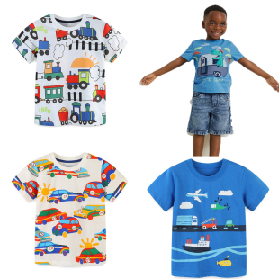 儿童打底衫 男童白色汽车短袖 半袖 纯棉中小童夏装 T恤卡通印花夏季