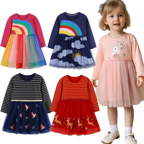 女童童装春秋网纱公主长袖连衣裙