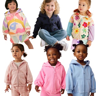 儿童棉卫衣开衫 26新款 秋季 连帽女童外套卡通纯棉毛圈拉链衫 春秋季