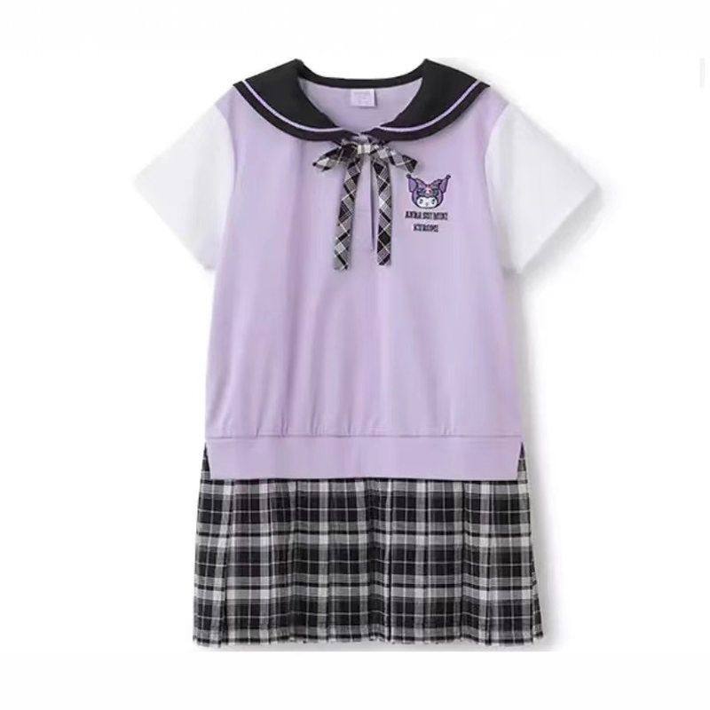 日系~2025年春夏女孩新款学院风连衣裙香芋紫卡通兔子短袖公主裙