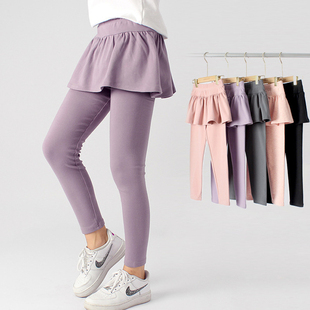 舞蹈裤 羊绒棉春秋百褶裙摆弹力长裤 中大女童百搭假两件打底裤 新款