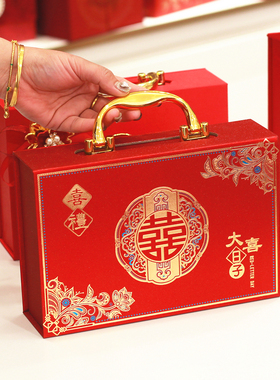 磨砂金葱礼金箱红色烫金礼金盒结婚彩礼箱子现金箱订婚钱盒子大号