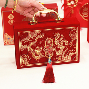 高档彩礼箱订婚送日子聘金盒礼金箱结婚装钱盒子20万现金盒大红包