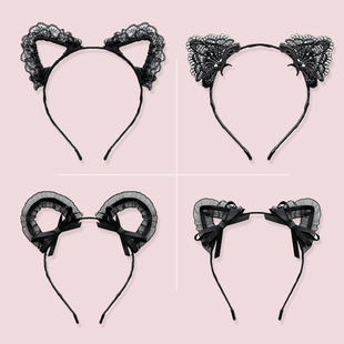 2025新款黑色性感蕾丝可爱猫耳朵发箍女发卡头饰猫咪兔头箍女生