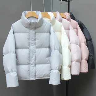 短款羽绒服女2025新款冬季95白鸭绒加厚黑色立领小个子面包服外套