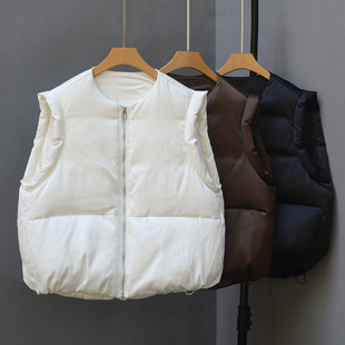 欧货高端圆领90白鸭绒羽绒马甲女冬2025新款 加厚马夹外套 宽松无袖