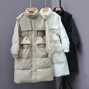 白鸭绒羽绒服女2025年冬季新款韩版宽松过膝中长款时尚加厚外套潮