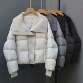 新款 高端轻奢针织翻领短款 羽绒服女2025冬季 90白鸭绒泡芙超轻外套