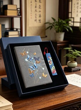纯手工刺绣笔记本真丝绣花书签布艺中国风老师学生特色手工艺礼品