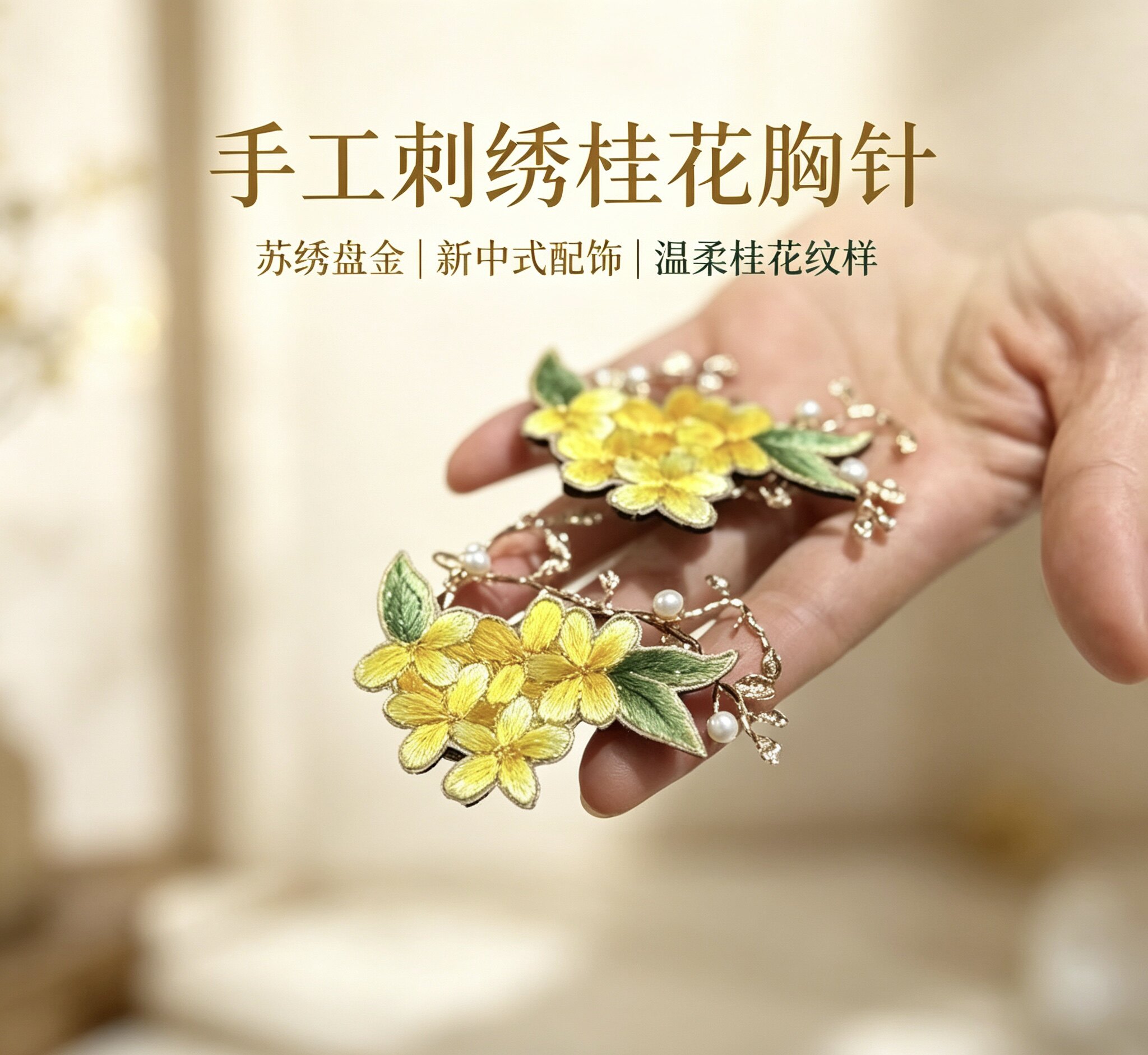 苏绣多纹样手工刺绣胸针 新中式汉服旗袍别针 古风配饰送女生礼物